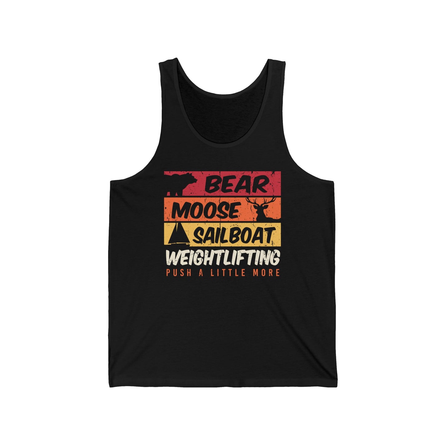 Motivational Unisex Jersey Tank - Bear, Moose, Sailboat & Weightlifting Graphic